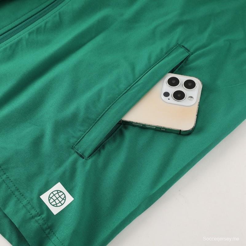 2025 أديداس 2025 جاكيت أخضر نصف سحاب أخضر + بنطلون طويل S-2XL