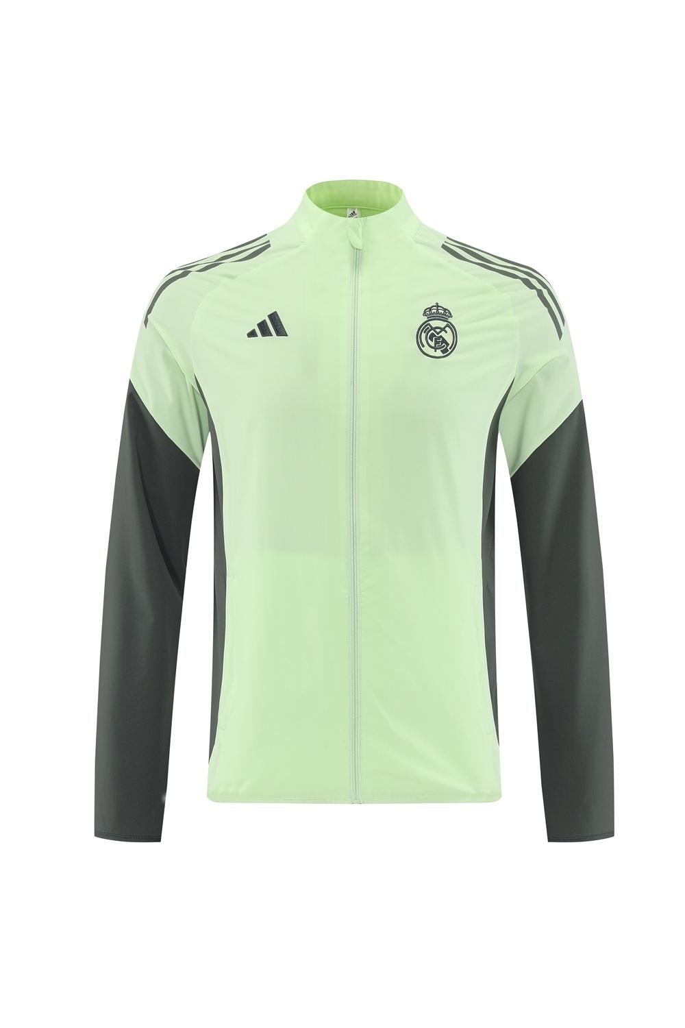 25/26 ريال مدريد جاكيت أخضر فاتح نصف سحاب أخضر + بنطلون طويل S-3XL