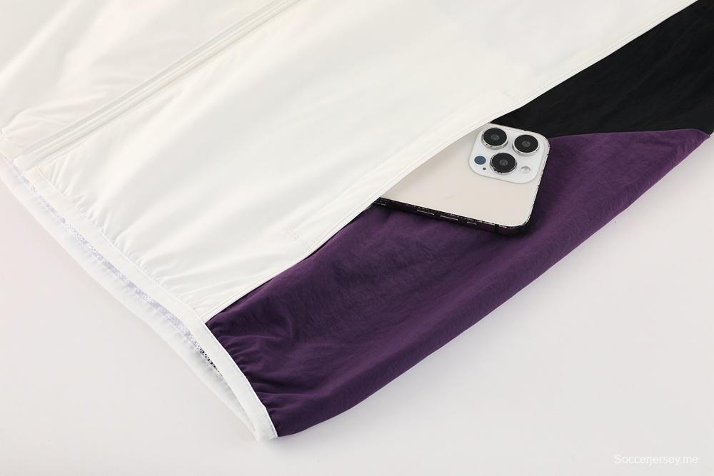 25/26 مانشستر يونايتد أبيض S-3XL مانشستر يونايتد سترة نصف سحاب + بنطلون طويل + بنطلون أبيض S-3XL