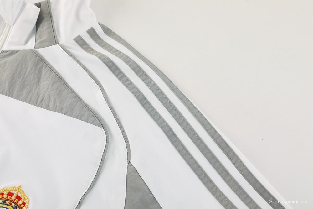 25/26 ريال مدريد جاكيت أبيض نصف سحاب + بنطلون طويل S-3XL