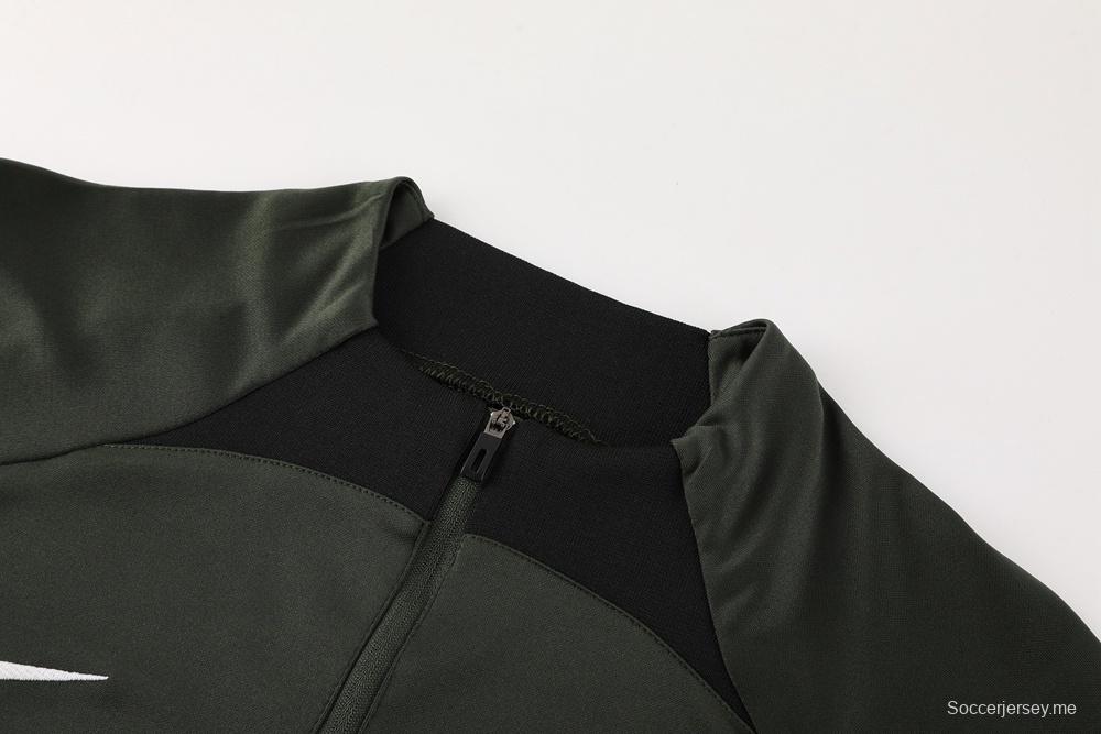 23/24 برشلونة أخضر داكن S-2XL أخضر غامق S-2XL جاكيت نصف سحاب + بنطلون طويل