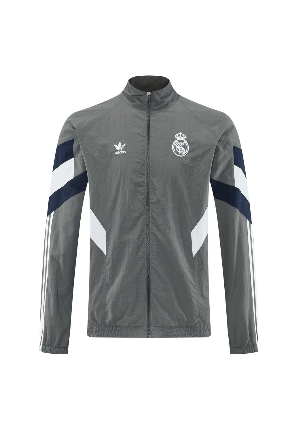 25/26 ريال مدريد رمادي S-3XL سترة نصف سحاب + بنطلون طويل + بنطلون طويل