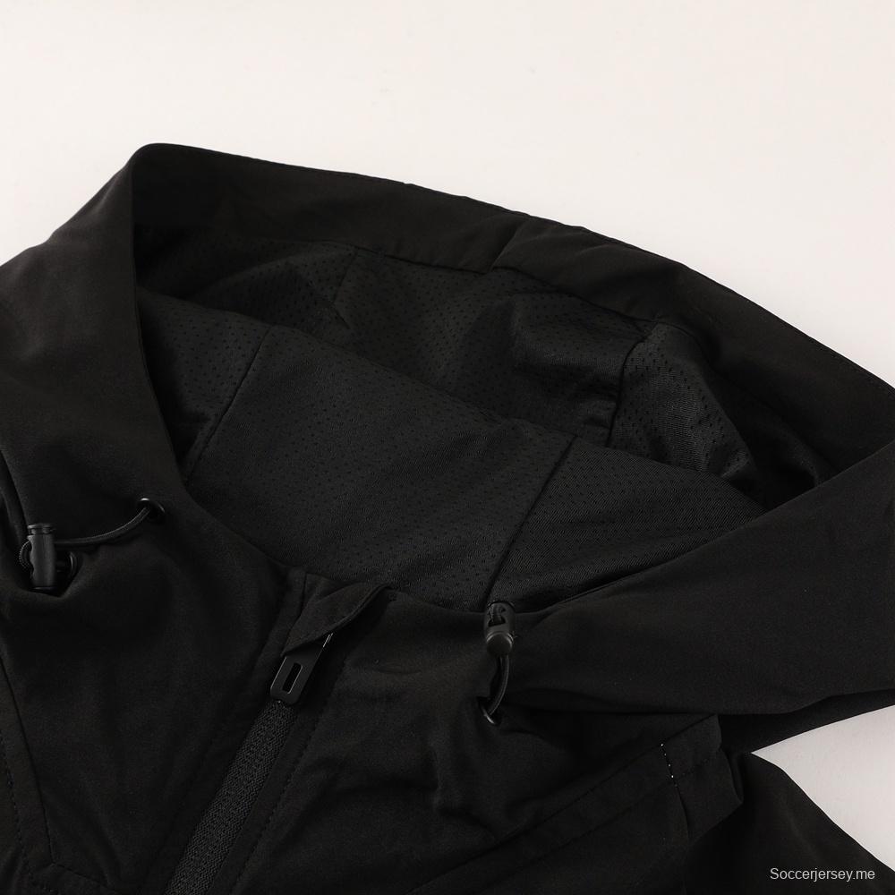 2025 أديداس 2025 جاكيت أسود نصف سحاب أبيض أسود + بنطلون طويل S-2XL