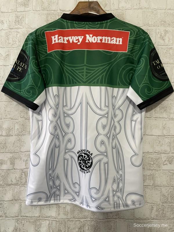 2026 قميص 2026 NRL ماوري أول ستارز أبيض بنقشة فن الماوري الأخضر