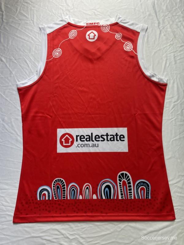 25/26 سيدني سوانز سيدني قميص أبيض مع قميص فن السكان الأصليين باللون الأحمر