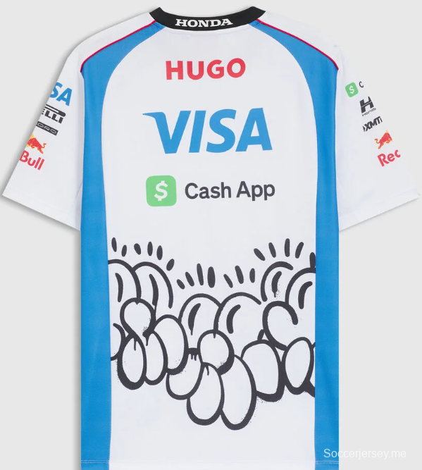 25/26 F1 سباق 92 أبيض مع قميص رياضي بنقشة سحابة فنية زرقاء