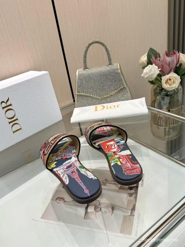 Dior 2025/ss Embroidered Monogram Slippers with Sheepskin Lining - LY00200/LY00240