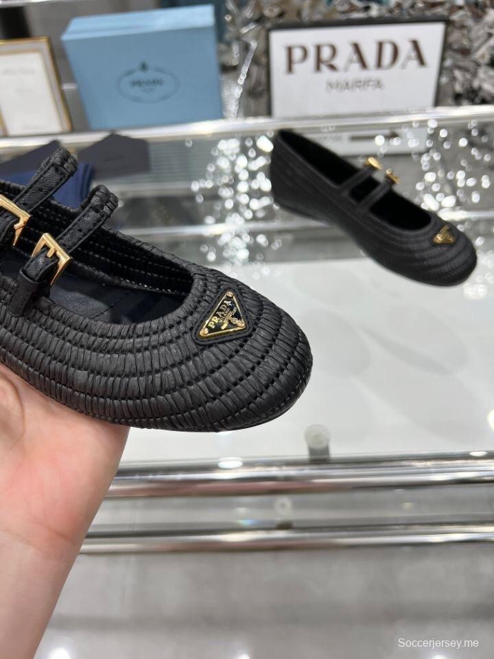 حذاء باليه صيني جديد من الرافيا من برادا - KFY00340