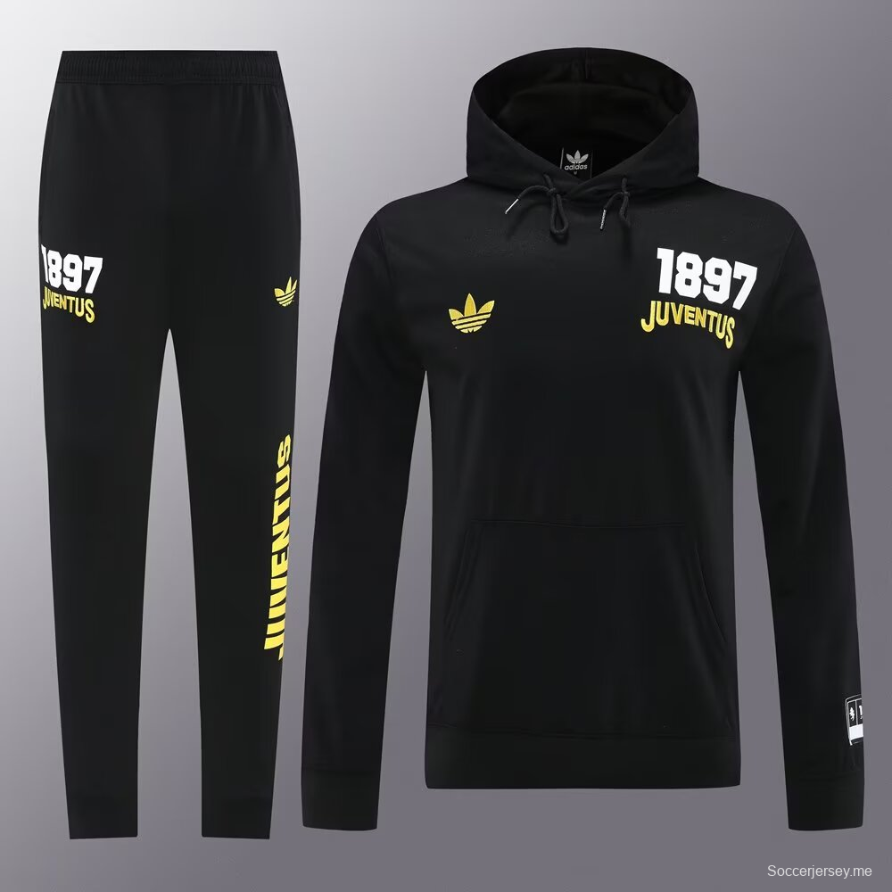 25/26 يوفنتوس سويت شيرت أسود كامل بسحاب + بنطلون طويل + جاكيت أسود بسحاب
