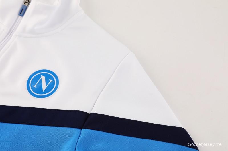 25/26 نابولي جاكيت أبيض بسحاب كامل + بنطلون طويل + بنطلون طويل