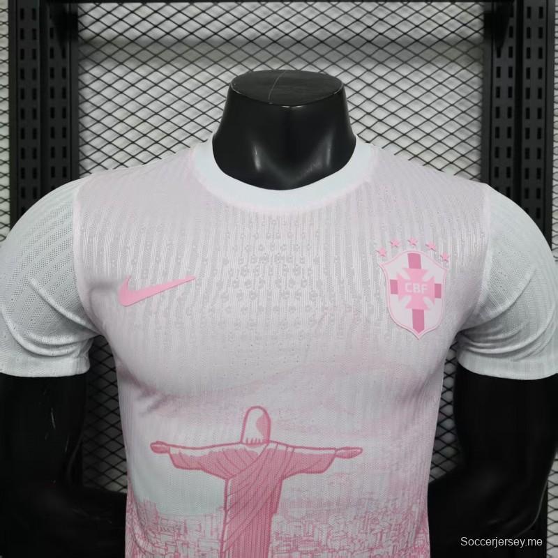 إصدار اللاعب 2026 إصدار خاص للبرازيل 2026 قميص أبيض بنقشة المسيح المخلص باللون الوردي
