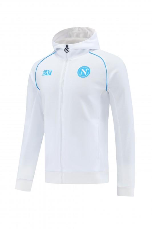 25/26 نابولي جاكيت رياضي أبيض بسحاب كامل + بنطلون طويل + جاكيت أبيض