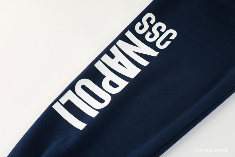 25/26 نابولي جاكيت رياضي أبيض بسحاب كامل + بنطلون طويل + جاكيت أبيض