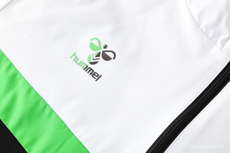 25/26 ريال بيتيس ريال بيتيس أبيض أسود أخضر سحاب كامل سترة رياضية + بنطلون طويل