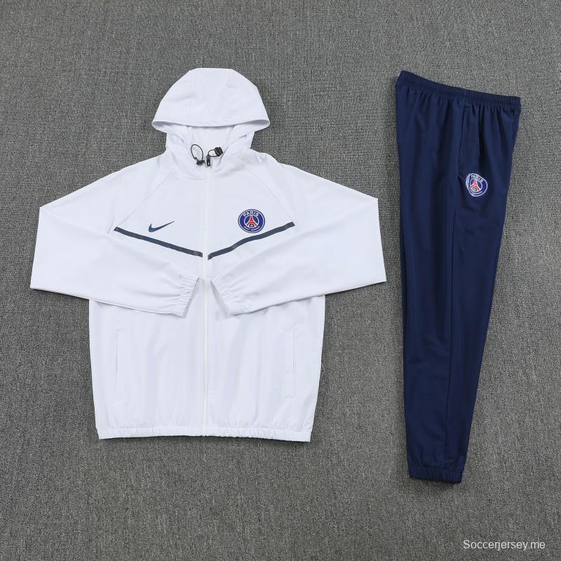 25/26 باريس جاكيت رياضي أبيض بسحاب كامل + بنطلون طويل + جاكيت أبيض بسحاب كامل