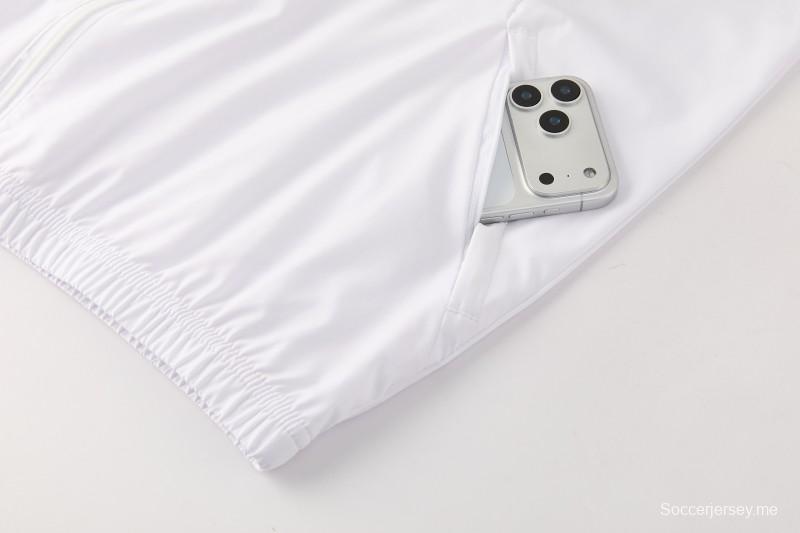 2026 إيطاليا سترة بيضاء بغطاء رأس وسحاب كامل + بنطال طويل