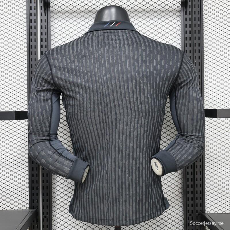 25/26 نسخة اللاعب باريس سان جيرمان قميص أسود بأكمام طويلة رمادية