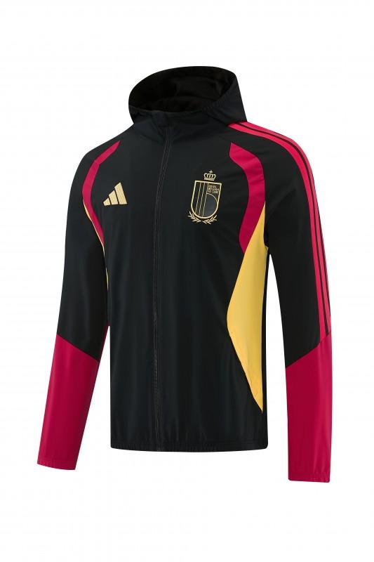 26/27 بلجيكا  طقم رياضي بلون أسود مع سترة بغطاء رأس وسحاب كامل + بنطال طويل