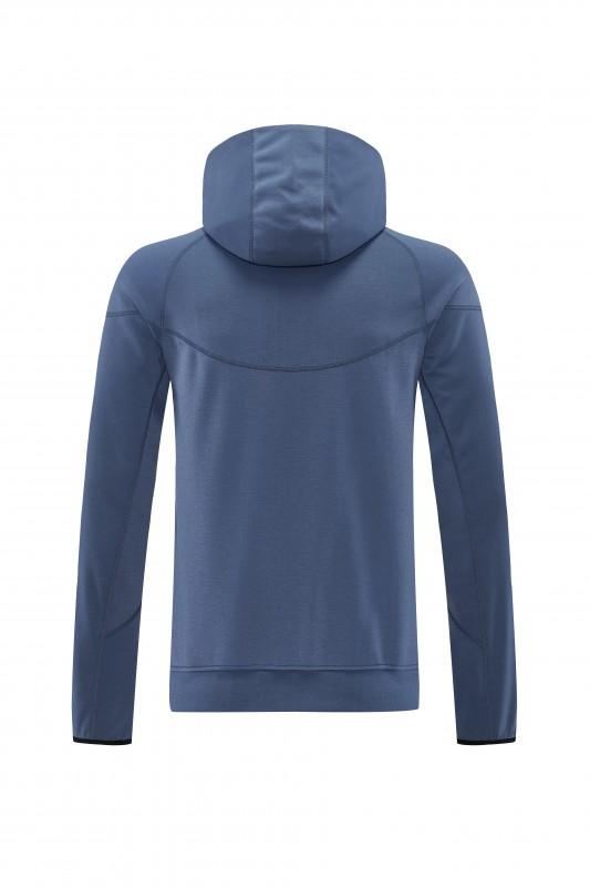 26/27  طقم رياضي من باريس سان جيرمان باللون الأزرق الفولاذي مع سترة بغطاء رأس وسحاب كامل + بنطال طويل