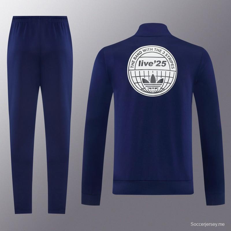 2026 سترة أديداس باللون الأزرق الداكن بسحاب كامل + بنطال طويل
