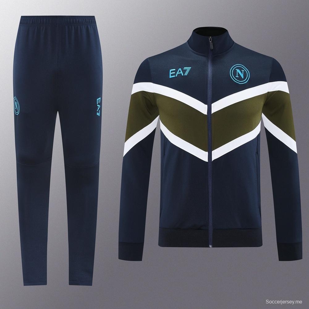 26/27 نابولي أزرق داكن  طقم رياضي مع سترة بسحاب كامل + بنطال طويل