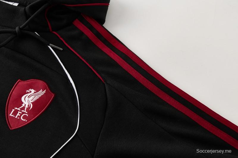 26/27 ليفربول  طقم رياضي أسود بغطاء للرأس وسحاب كامل + بنطال طويل