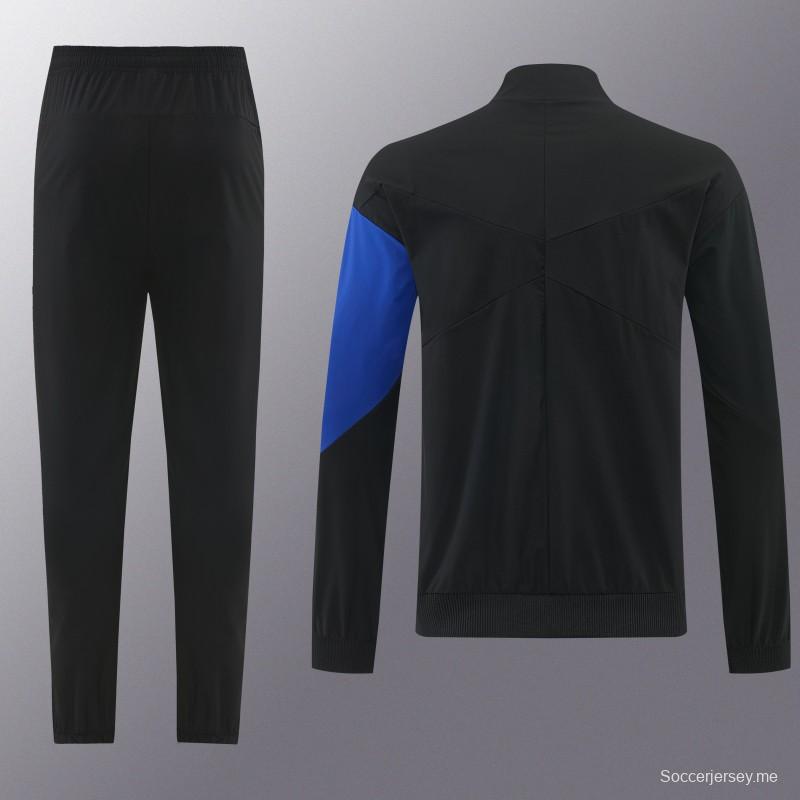 26/27 طقم رياضي من تشيلسي باللون الأسود مع سترة بغطاء رأس وسحاب كامل + بنطال طويل