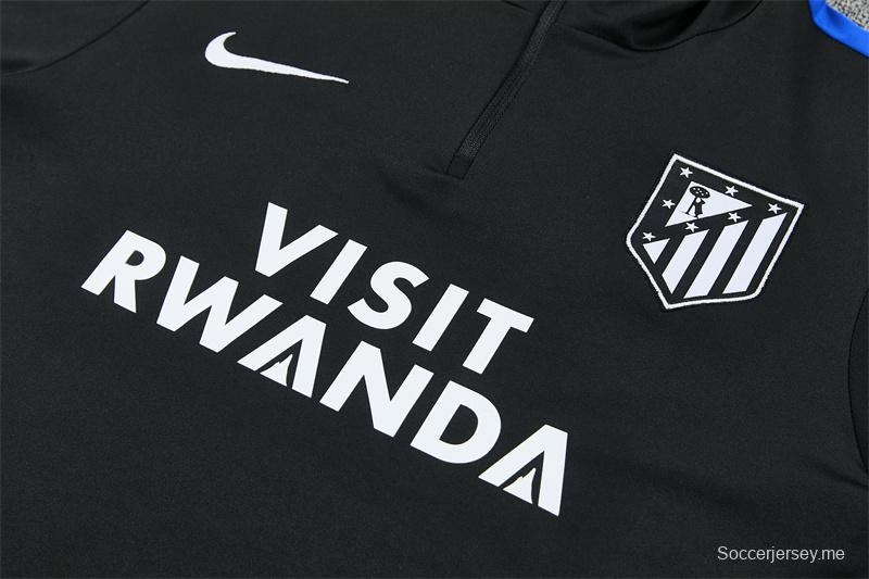 26/27 بدلة رياضية من أتلتيكو مدريد باللون الأسود مع سترة بنصف سحاب + بنطال طويل