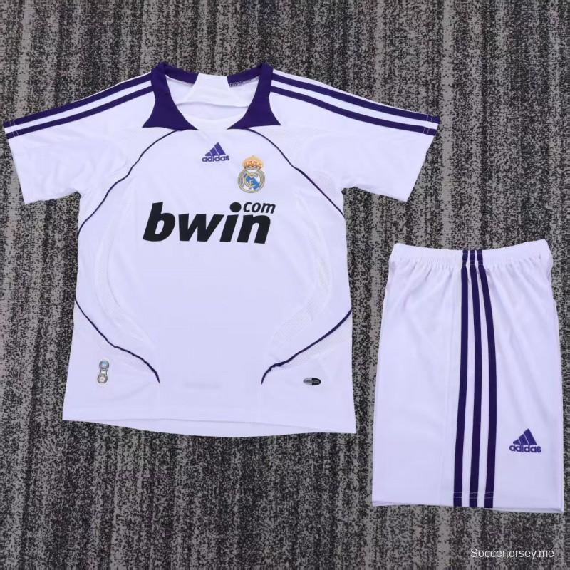 قميص ريال مدريد الرئيسي للأطفال طراز 2007/08 باللونين الأبيض والأرجواني