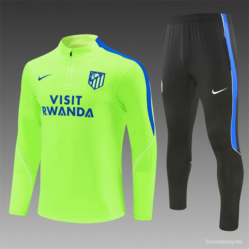 26/27 أتلتيكو مدريد - طقم رياضي باللون الأخضر الفلوري بسحاب نصف طول + بنطال طويل