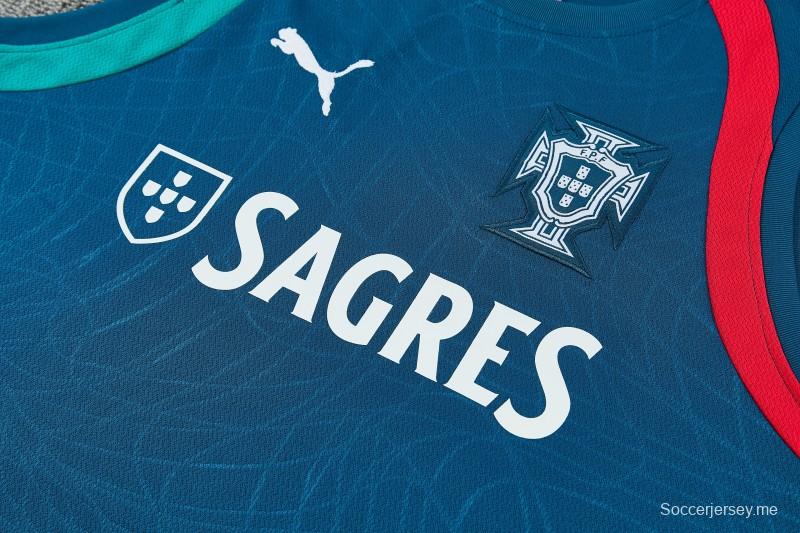 26/27 البرتغال  طقم مكون من سترة تدريب بدون أكمام وشورت بلون أزرق مخضر داكن
