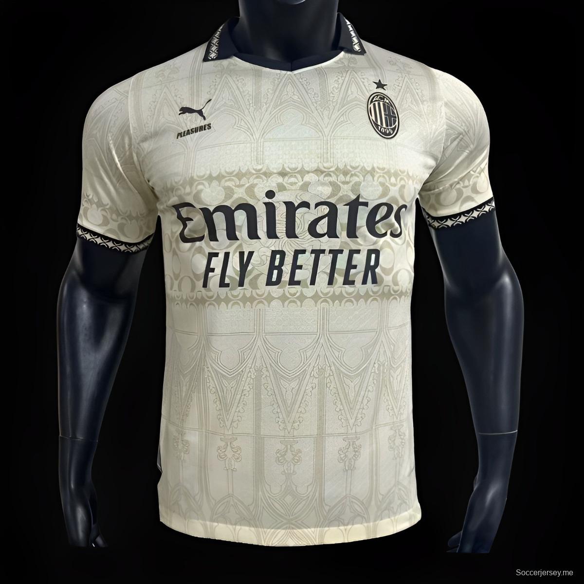 نسخة اللاعب AC Milan x PLEASURES FLEASURES قميص أبيض من ميلان × بليزورز

