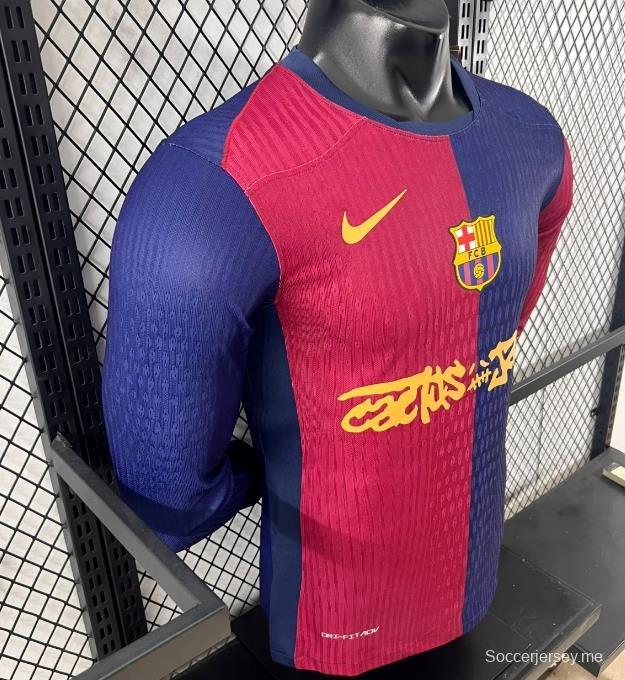 إصدار اللاعب 24/25 برشلونة × ترافيس سكوت قميص بأكمام طويلة الأكمام للمنازل