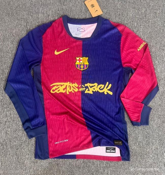 إصدار اللاعب 24/25 برشلونة × ترافيس سكوت قميص بأكمام طويلة الأكمام للمنازل