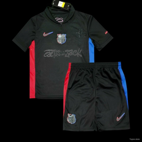 24/25 قميص أطفال برشلونة × ترافيس سكوت اوايي أسود اللون 24/25