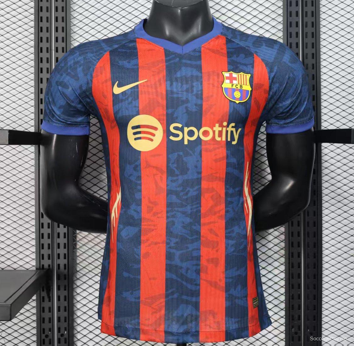 إصدار اللاعب 25/26 قميص برشلونة المنزلي أزرق مخطط بالأحمر مع راعي سبوتيفاي
