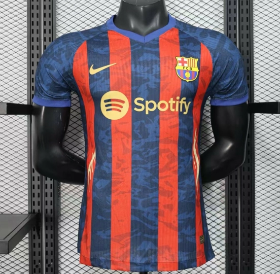 إصدار اللاعب 25/26 قميص برشلونة المنزلي أزرق مخطط بالأحمر مع راعي سبوتيفاي