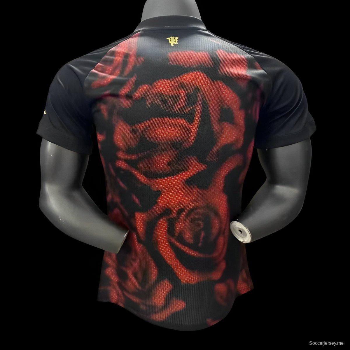 إصدار اللاعبين 25/26 قميص مانشستر يونايتد Y3 أسود بنقشة التنين الأحمر