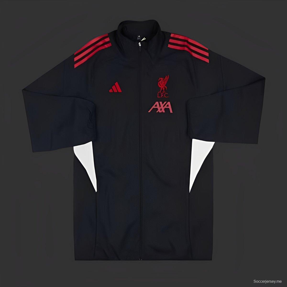 25/26 ليفربول سترة واقية من الرياح بسحاب كامل باللون الأسود الكامل