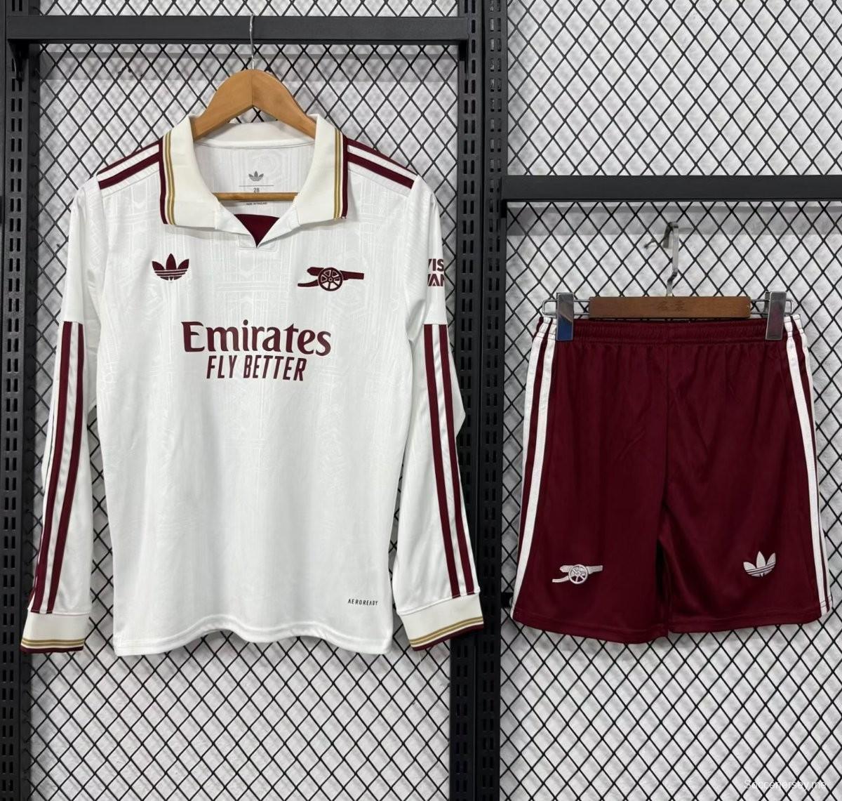 25/26 أطفال أرسنال أرسنال الثالث قميص أبيض طويل الأكمام أبيض