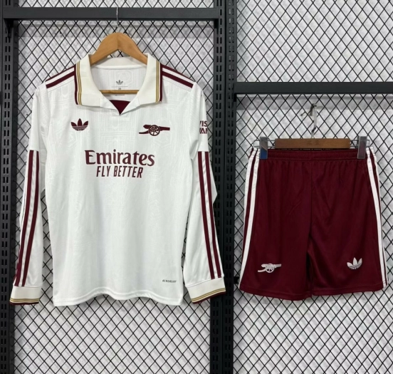 25/26 أطفال أرسنال أرسنال الثالث قميص أبيض طويل الأكمام أبيض