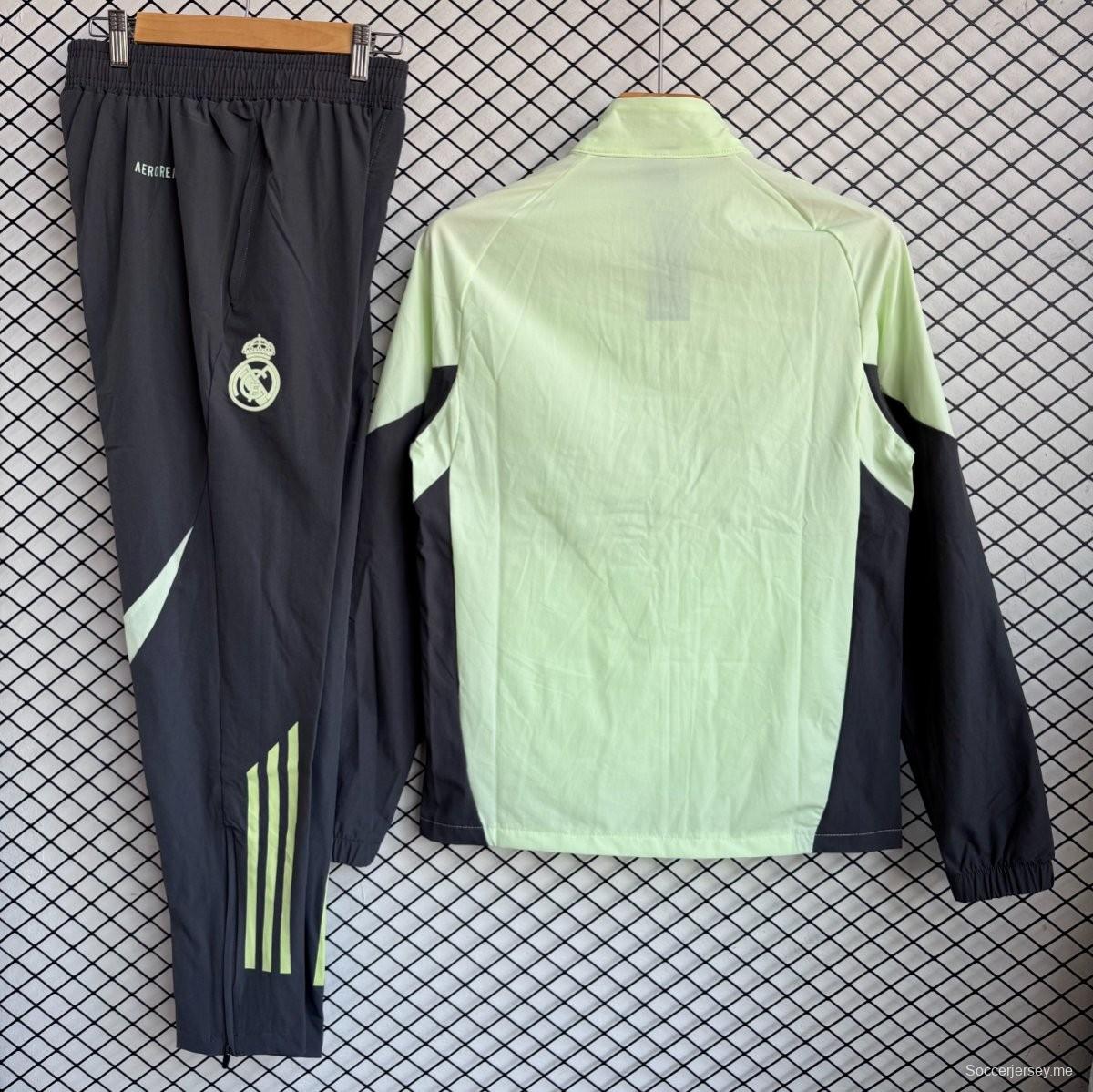 25/26 ريال مدريد سترة واقية خضراء بسحاب كامل + سروال طويل