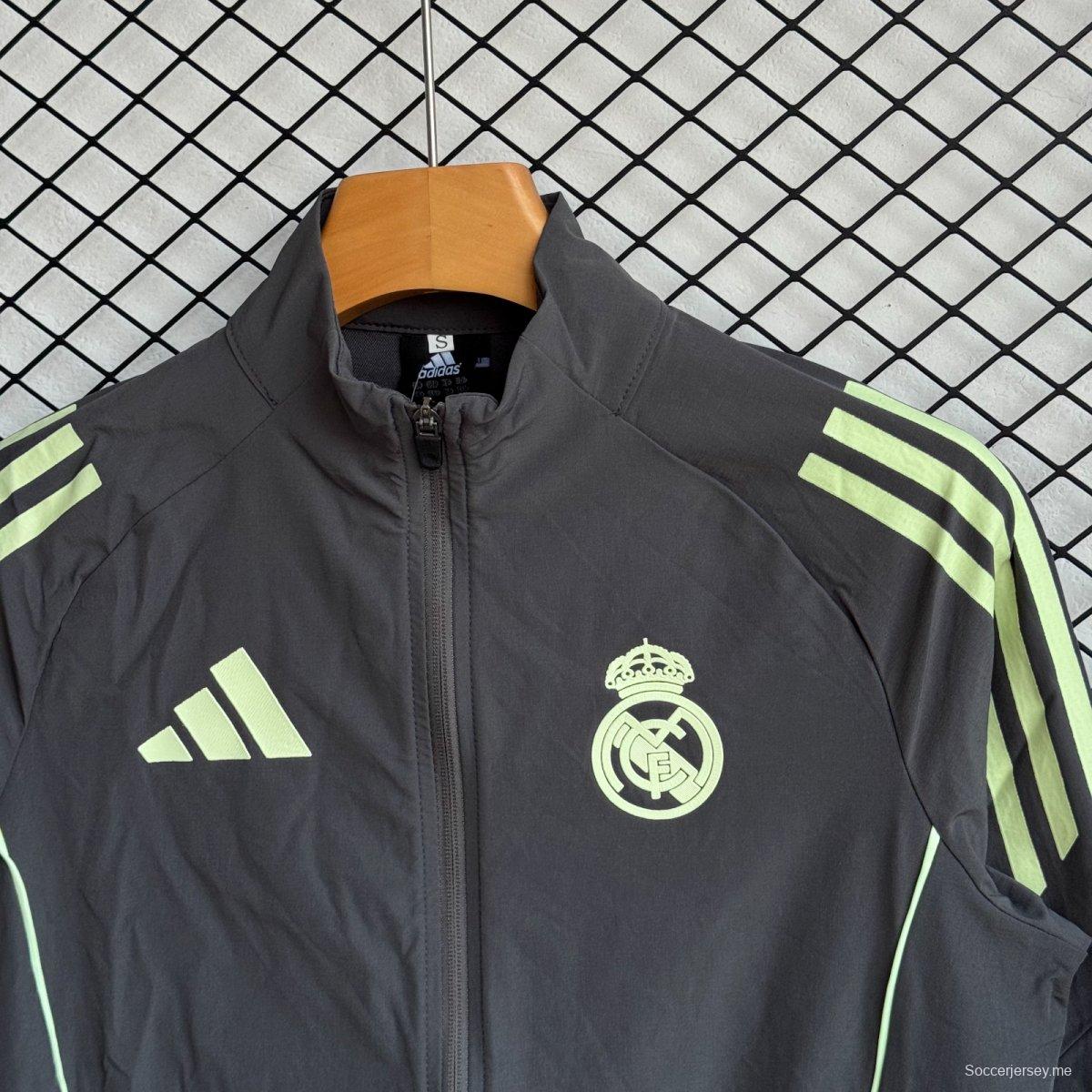 25/26 ريال مدريد أسود/أخضر سترة واقية بسحاب كامل + بنطال طويل