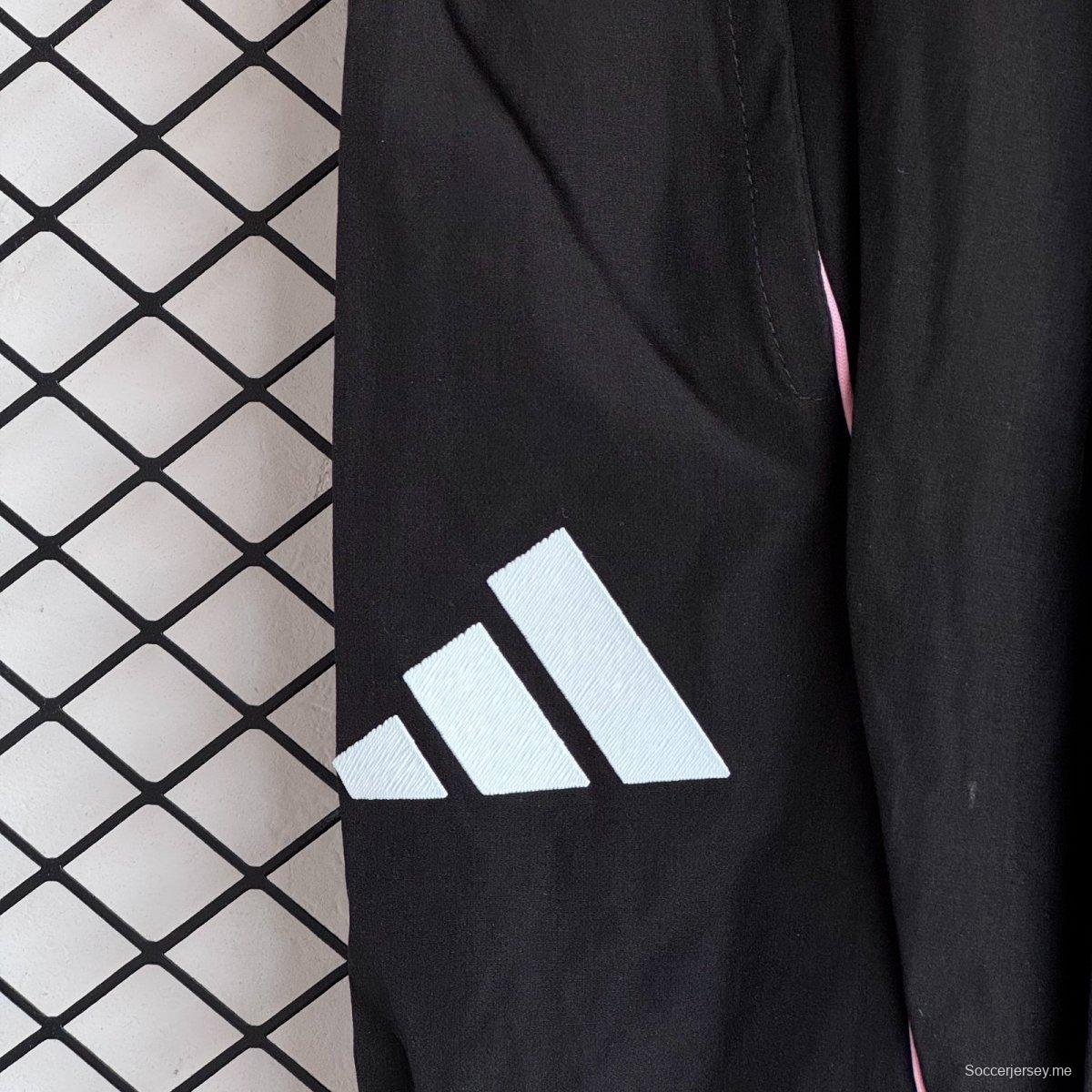 25/26 يوفنتوس سترة واقية من الرياح بسحاب كامل أسود + سروال طويل