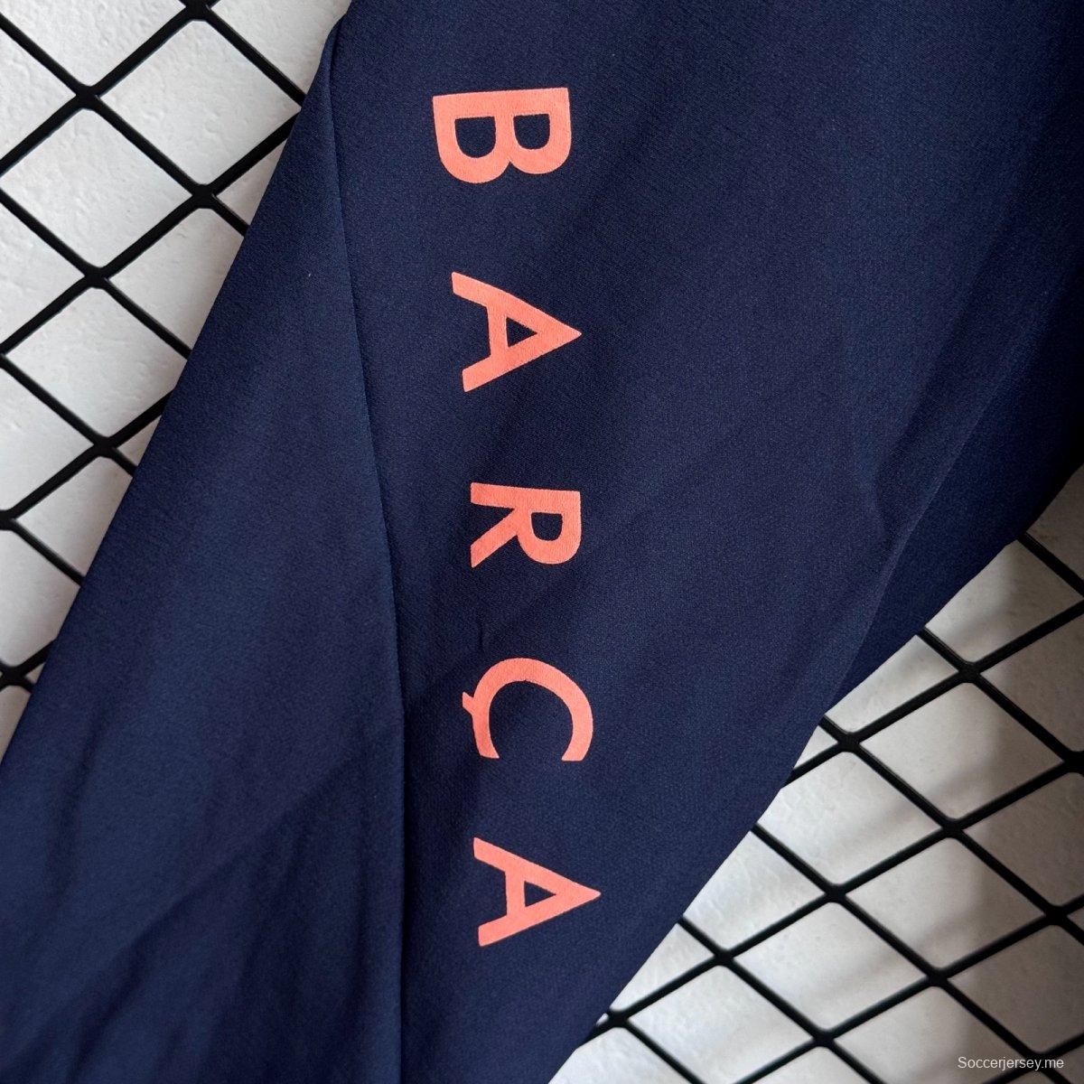 25/26 برشلونة أزرق كحلي/وردي سترة واقية بسحاب كامل + بنطال طويل